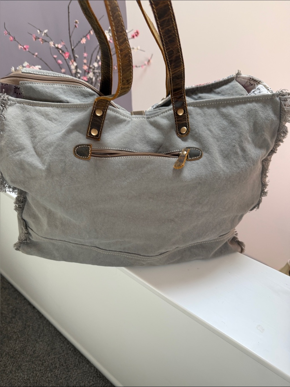 Myra Bag Boho Woven Tote in Cream, Navy & Rust - Picture 2 of 5
